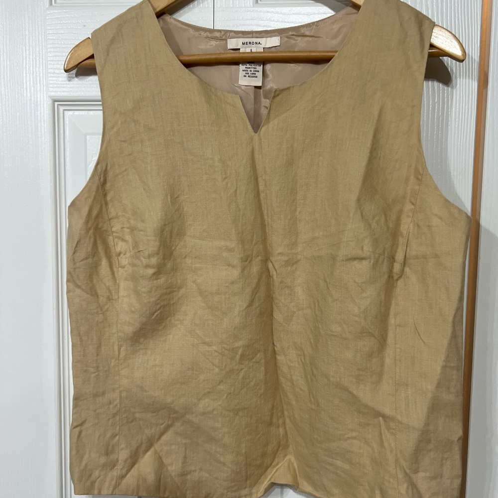 Vintage Y2K Merona Sleeveless Linen Lined Tank Top side zip Wm L Classic